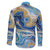 Polynesian Tribal Tattoo Family Matching Long Sleeve Bodycon Dress and Hawaiian Shirt Swirling Ocean Marble Pattern