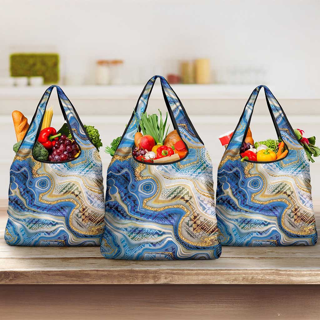 Polynesian Tribal Tattoo Grocery Bag Swirling Ocean Marble Pattern LT9 3-pack One Size Ocean - Polynesian Pride