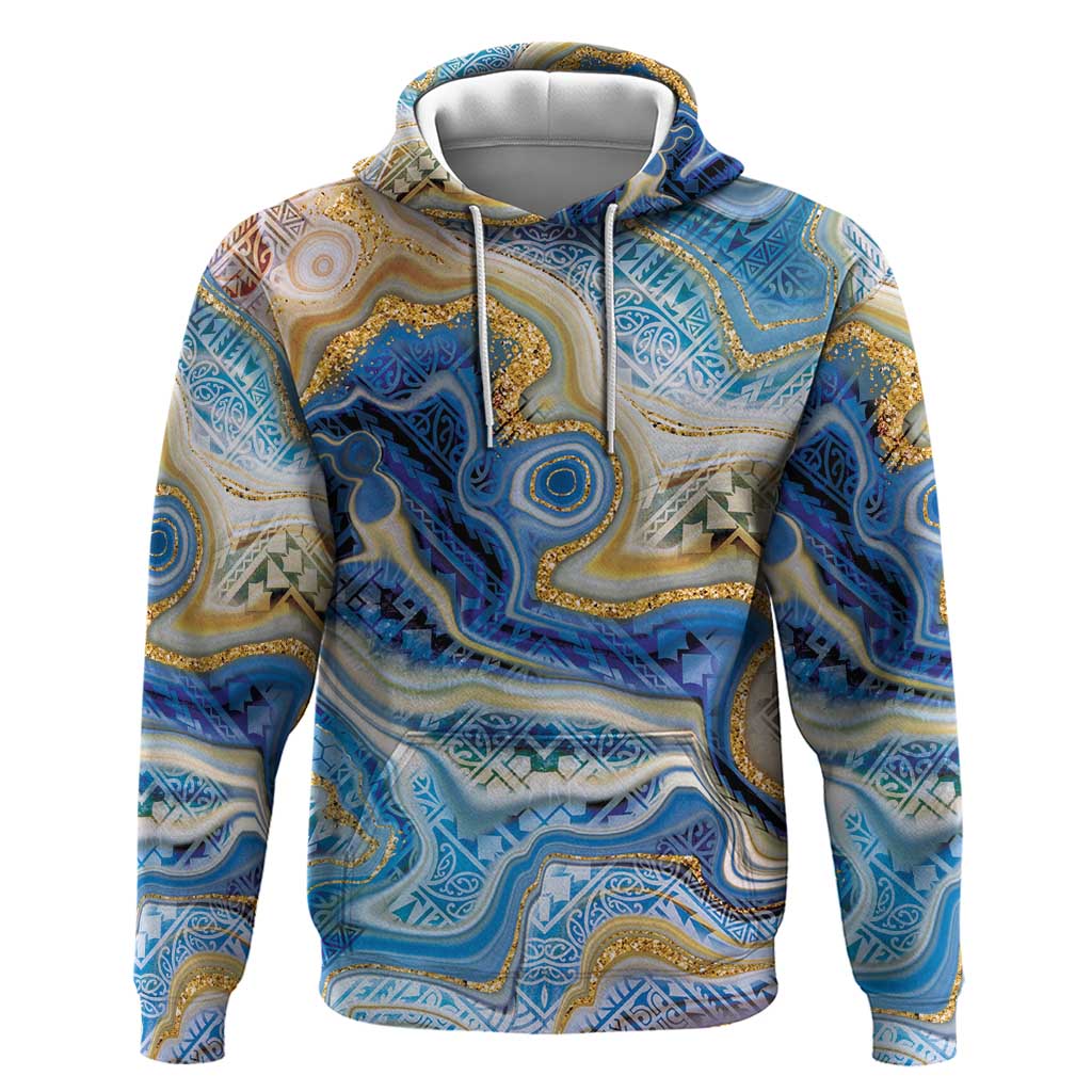 Polynesian Tribal Tattoo Hoodie Swirling Ocean Marble Pattern