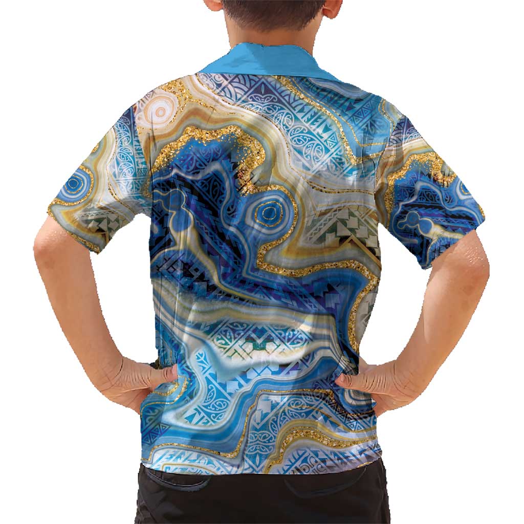 Polynesian Tribal Tattoo Kid Hawaiian Shirt Swirling Ocean Marble Pattern LT9 - Polynesian Pride
