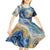 Polynesian Tribal Tattoo Kid Short Sleeve Dress Swirling Ocean Marble Pattern