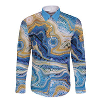 Polynesian Tribal Tattoo Long Sleeve Button Shirt Swirling Ocean Marble Pattern LT9 Unisex Ocean - Polynesian Pride