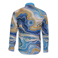 Polynesian Tribal Tattoo Long Sleeve Button Shirt Swirling Ocean Marble Pattern LT9 - Polynesian Pride