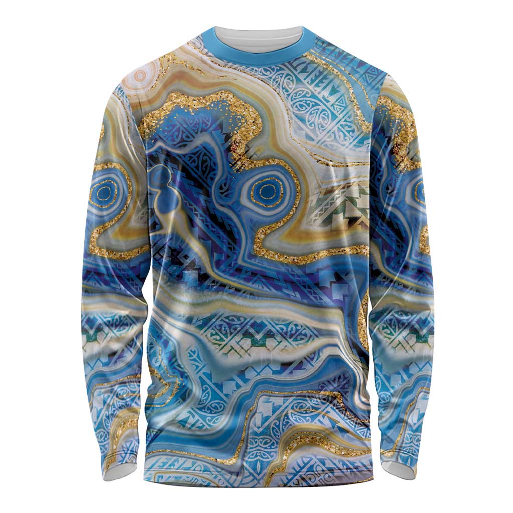 Polynesian Tribal Tattoo Long Sleeve Shirt Swirling Ocean Marble Pattern LT9 Unisex Ocean - Polynesian Pride