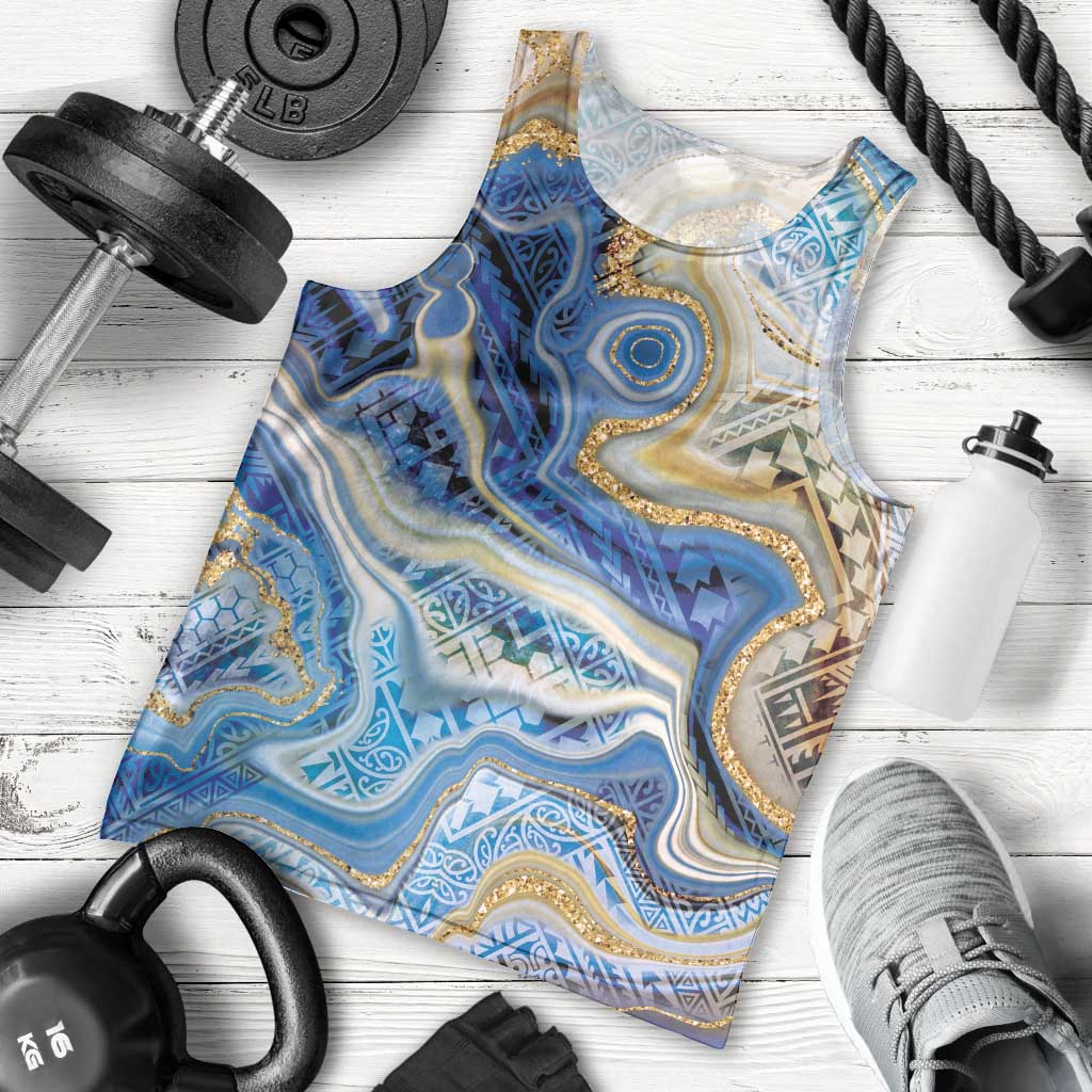 Polynesian Tribal Tattoo Men Tank Top Swirling Ocean Marble Pattern LT9 - Polynesian Pride