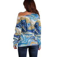 Polynesian Tribal Tattoo Off Shoulder Sweater Swirling Ocean Marble Pattern LT9 - Polynesian Pride