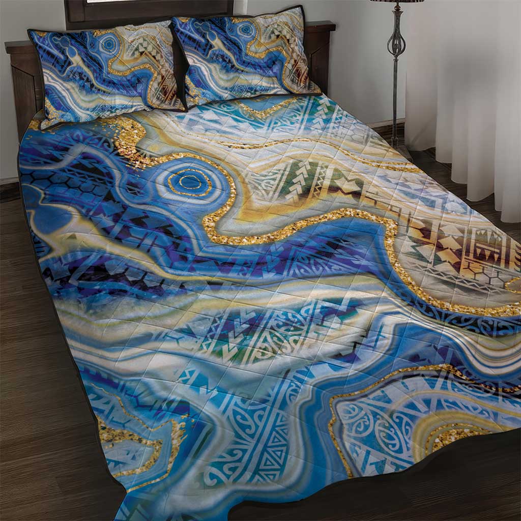 Polynesian Tribal Tattoo Quilt Bed Set Swirling Ocean Marble Pattern LT9 Ocean - Polynesian Pride