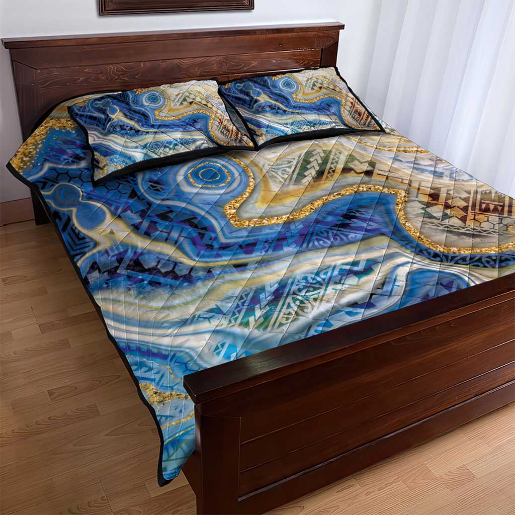 Polynesian Tribal Tattoo Quilt Bed Set Swirling Ocean Marble Pattern LT9 - Polynesian Pride