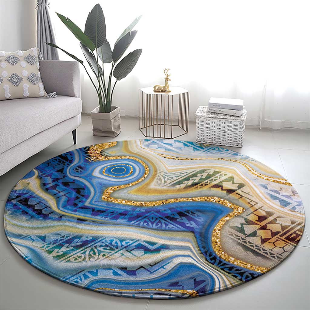 Polynesian Tribal Tattoo Round Carpet Swirling Ocean Marble Pattern LT9 - Polynesian Pride