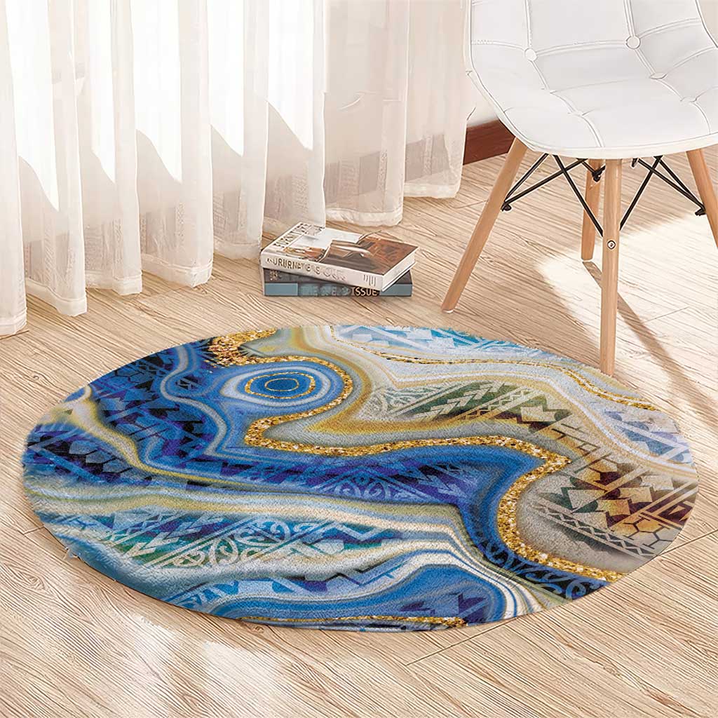 Polynesian Tribal Tattoo Round Carpet Swirling Ocean Marble Pattern LT9 - Polynesian Pride