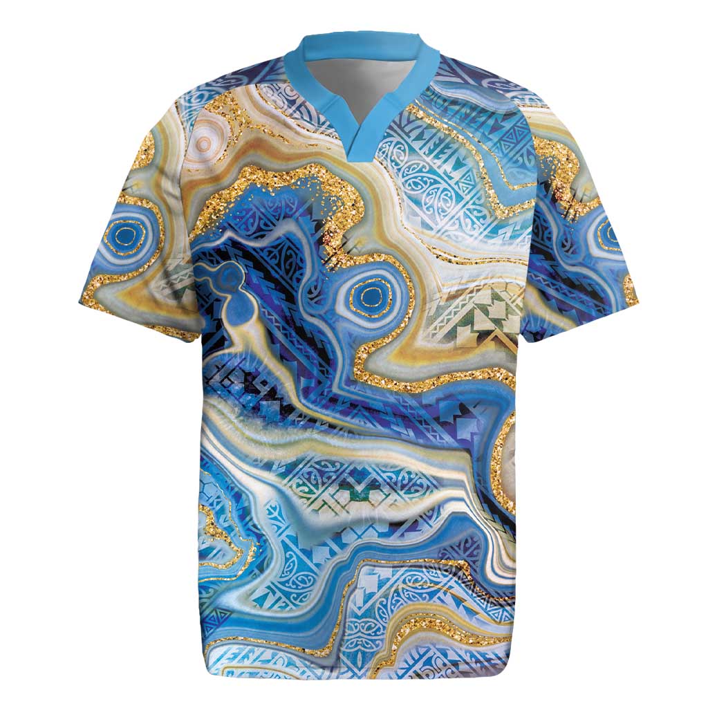 Polynesian Tribal Tattoo Rugby Jersey Swirling Ocean Marble Pattern LT9 Ocean - Polynesian Pride