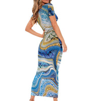 Polynesian Tribal Tattoo Short Sleeve Bodycon Dress Swirling Ocean Marble Pattern LT9 - Polynesian Pride