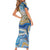 Polynesian Tribal Tattoo Short Sleeve Bodycon Dress Swirling Ocean Marble Pattern