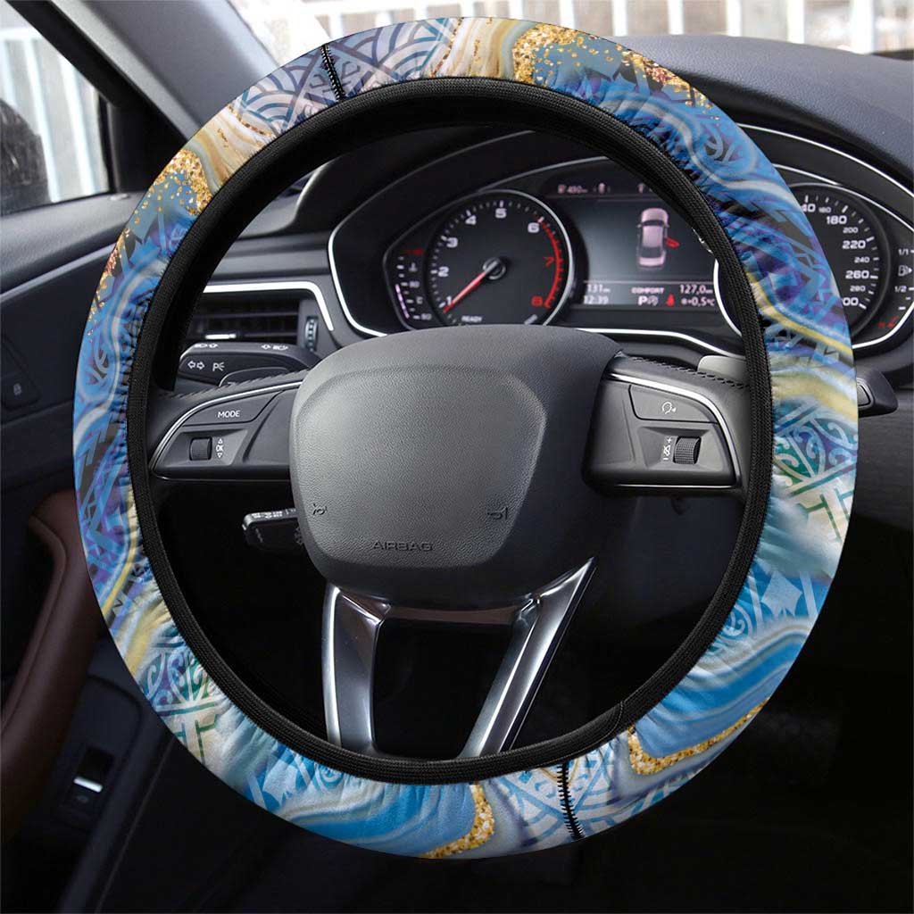 Polynesian Tribal Tattoo Steering Wheel Cover Swirling Ocean Marble Pattern LT9 - Polynesian Pride