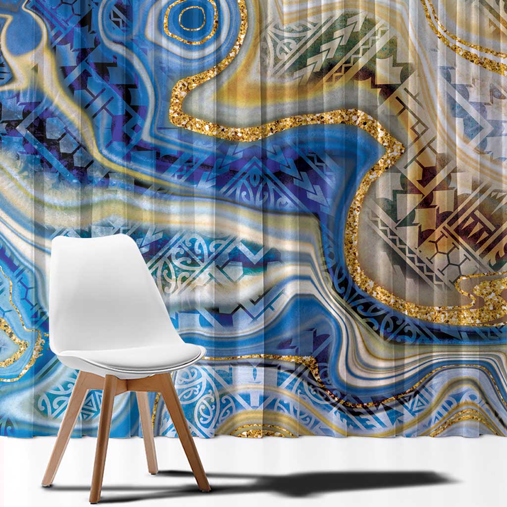 Polynesian Tribal Tattoo Window Curtain Swirling Ocean Marble Pattern LT9 - Polynesian Pride
