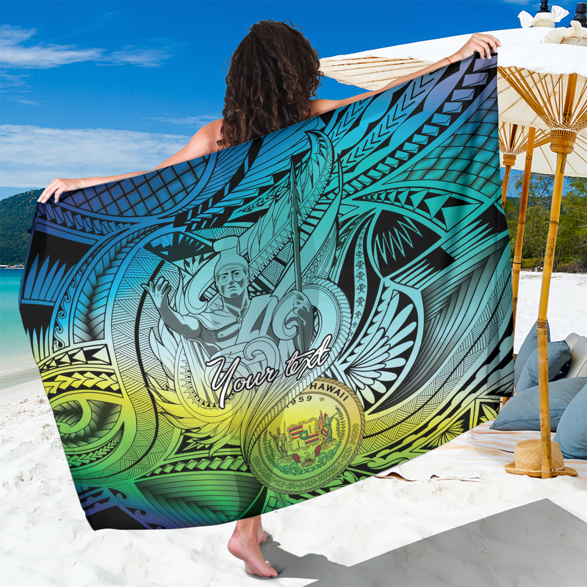 Personalised Aloha King Kamehameha Spirits Sarong Art Special LT9 One Size 44 x 66 inches Art - Polynesian Pride