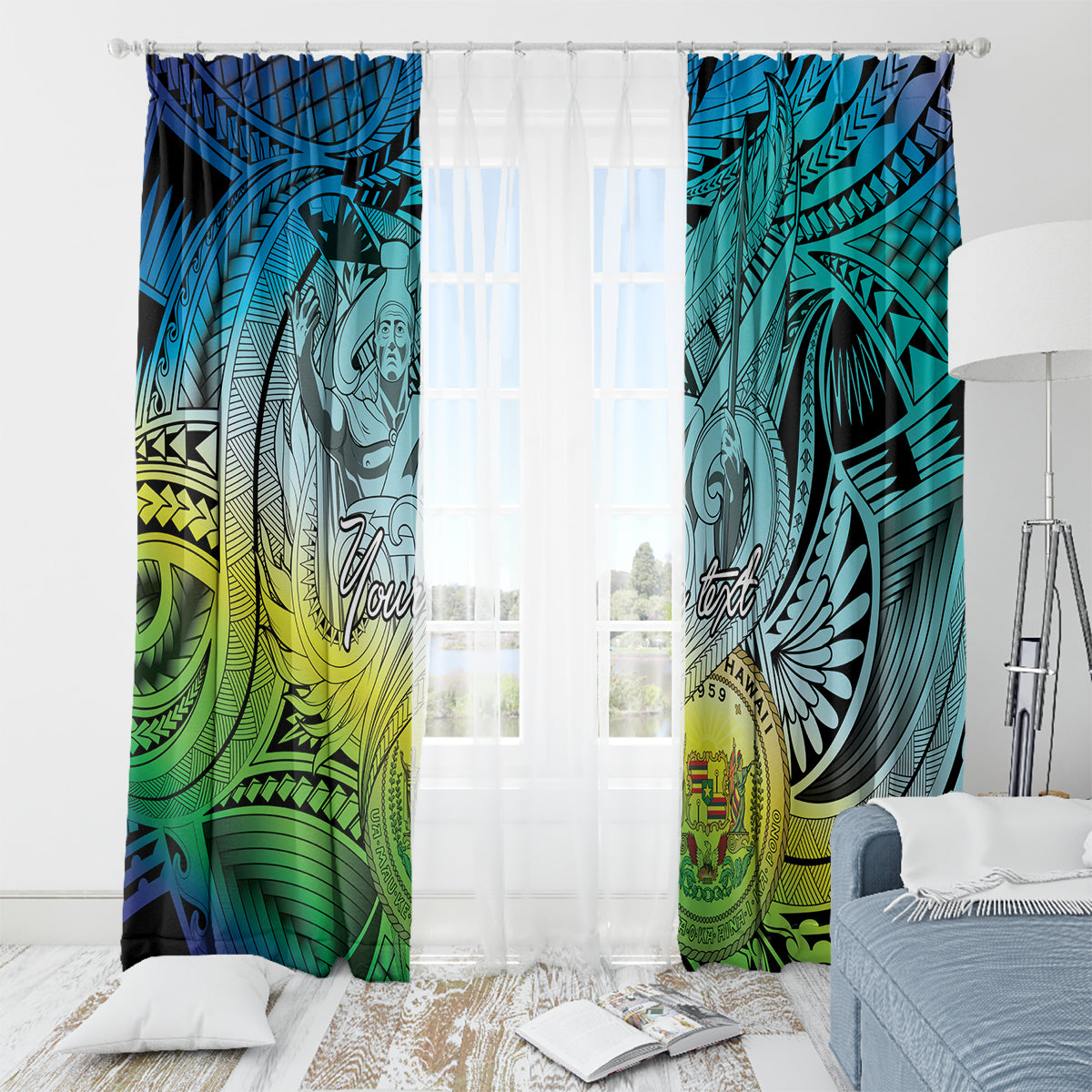 Personalised Aloha King Kamehameha Spirits Window Curtain Art Special LT9 - Polynesian Pride