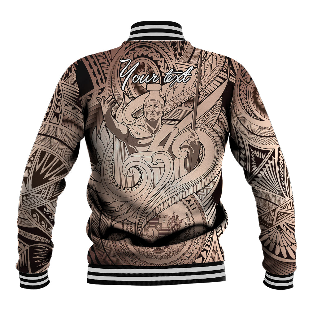Personalised Aloha King Kamehameha Spirits Baseball Jacket Beige Special LT9 - Polynesian Pride