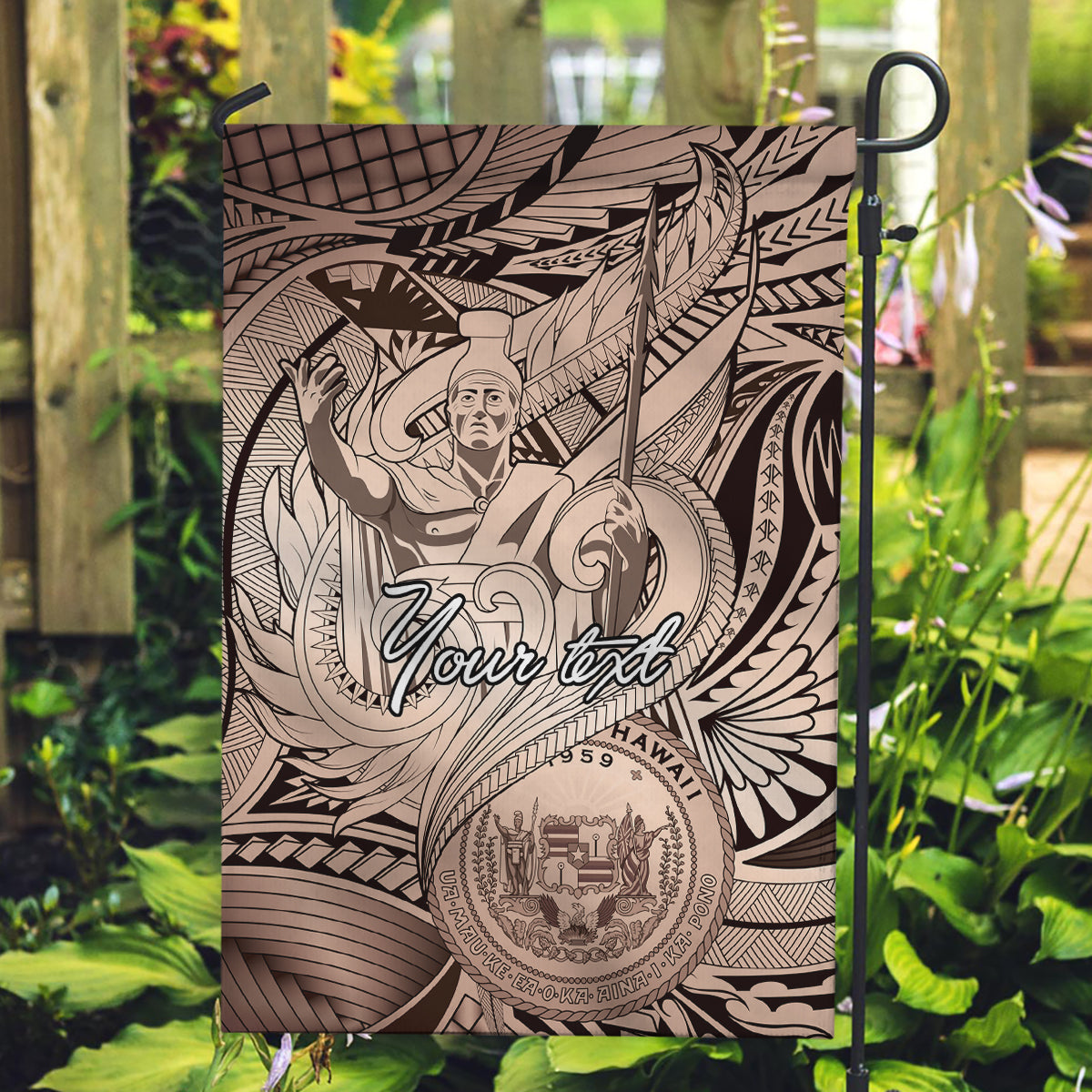 Personalised Aloha King Kamehameha Spirits Garden Flag Beige Special LT9 Garden Flag Beige - Polynesian Pride