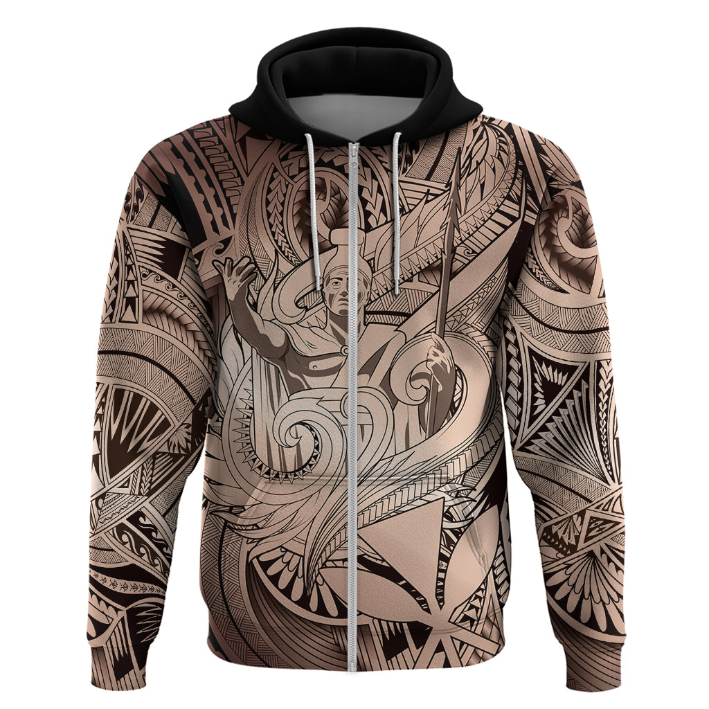 Personalised Aloha King Kamehameha Spirits Hoodie Beige Special LT9 Zip Hoodie Beige - Polynesian Pride
