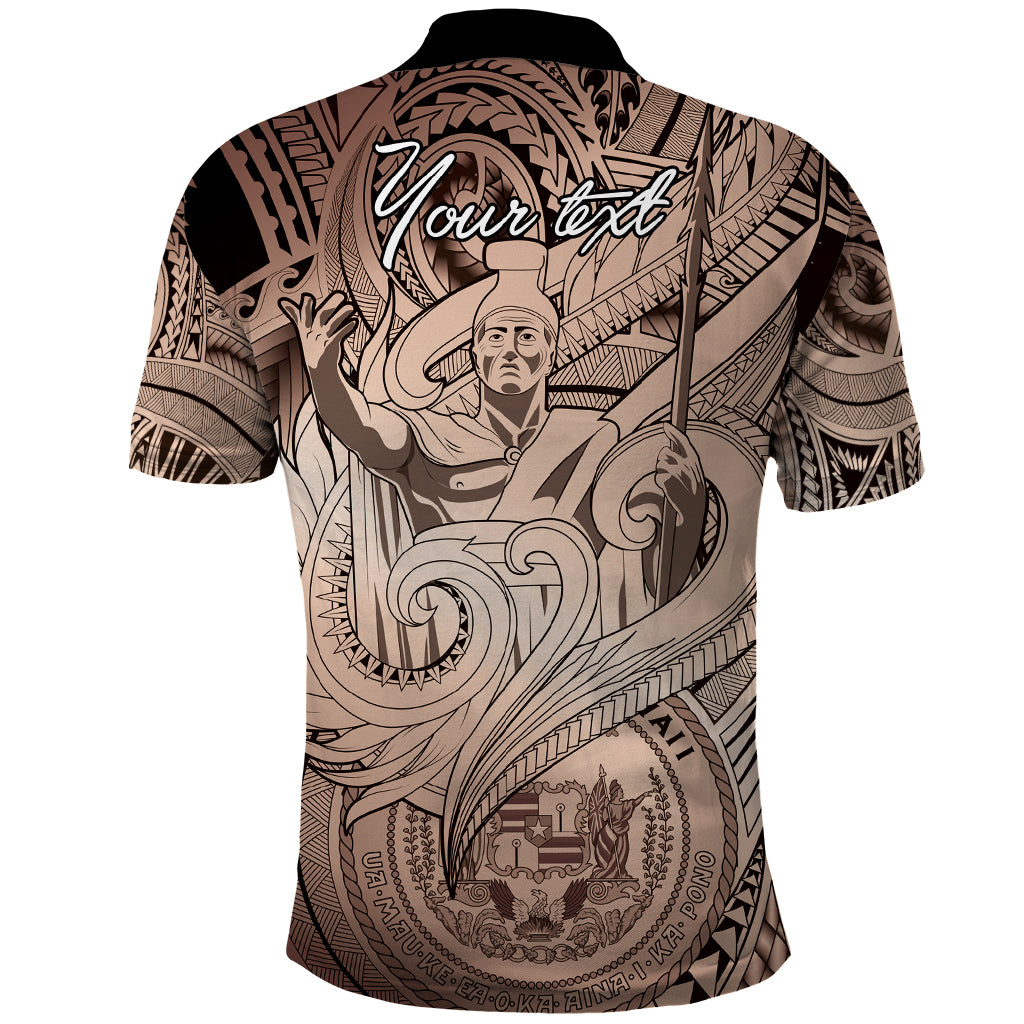 Personalised Aloha King Kamehameha Spirits Polo Shirt Beige Special LT9 - Polynesian Pride