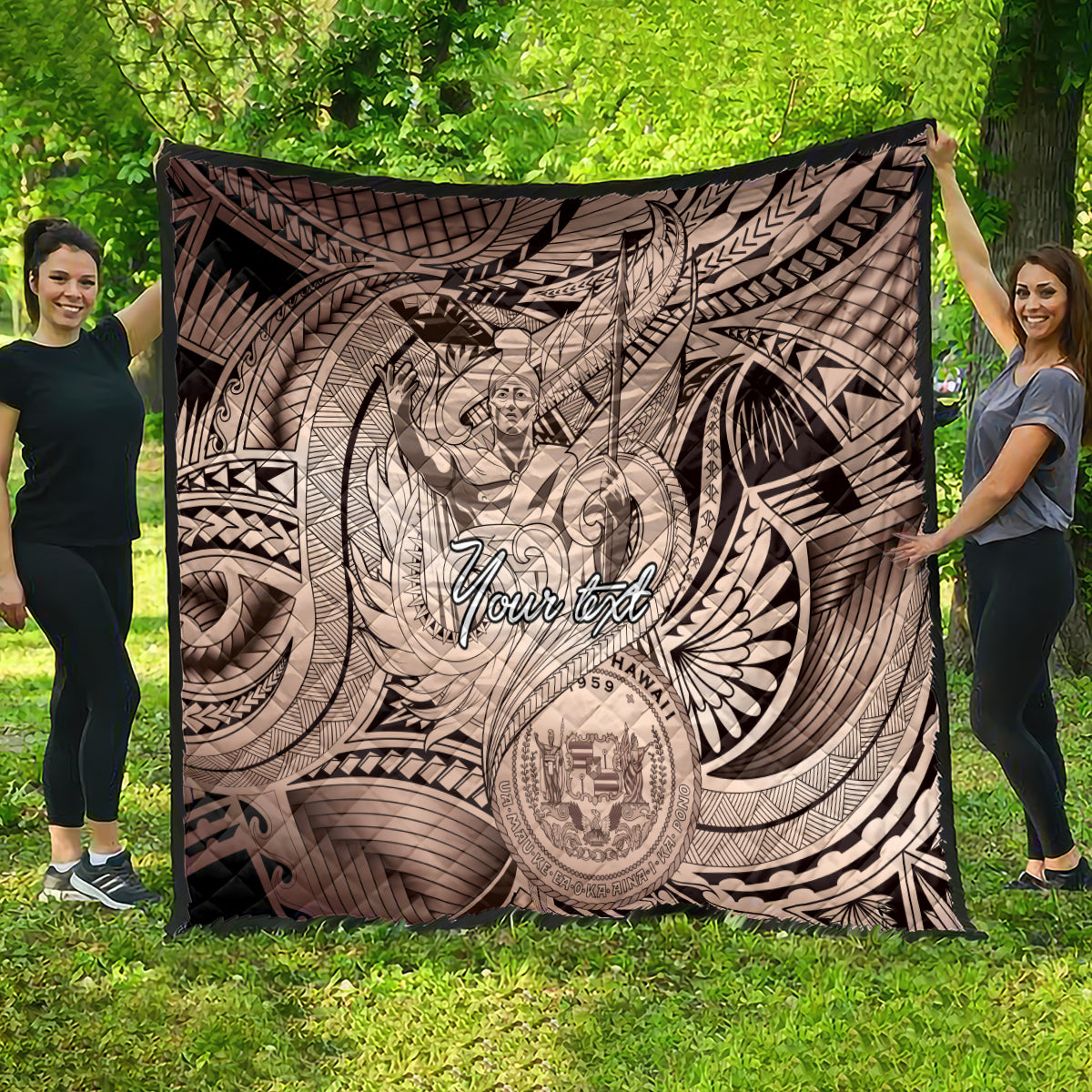 Personalised Aloha King Kamehameha Spirits Quilt Beige Special LT9 - Polynesian Pride