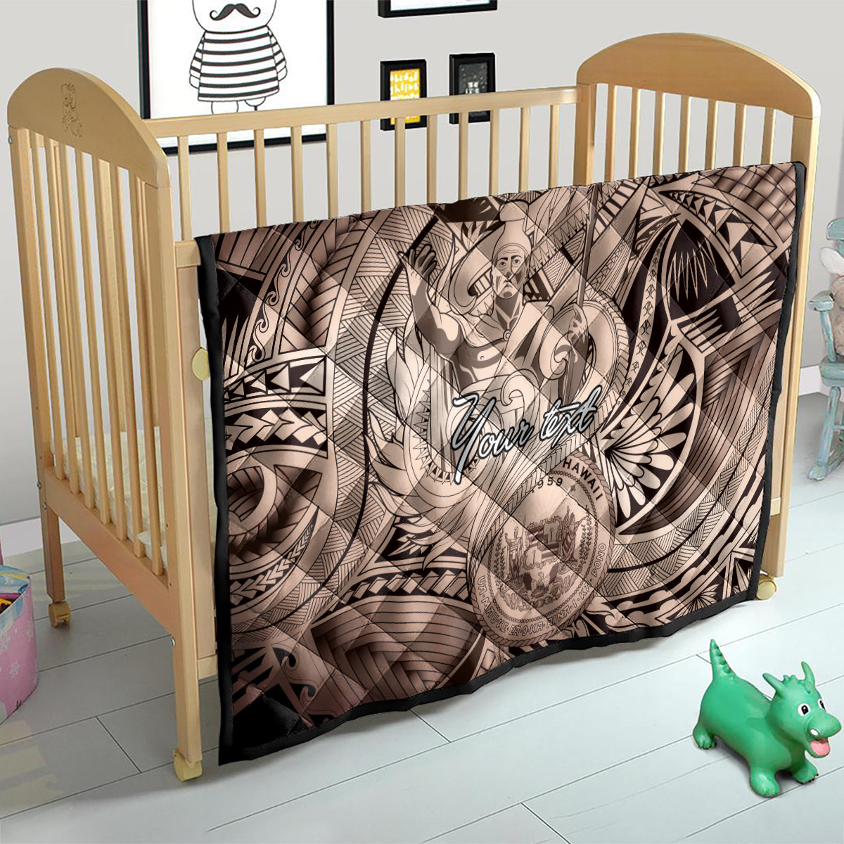Personalised Aloha King Kamehameha Spirits Quilt Beige Special LT9 - Polynesian Pride