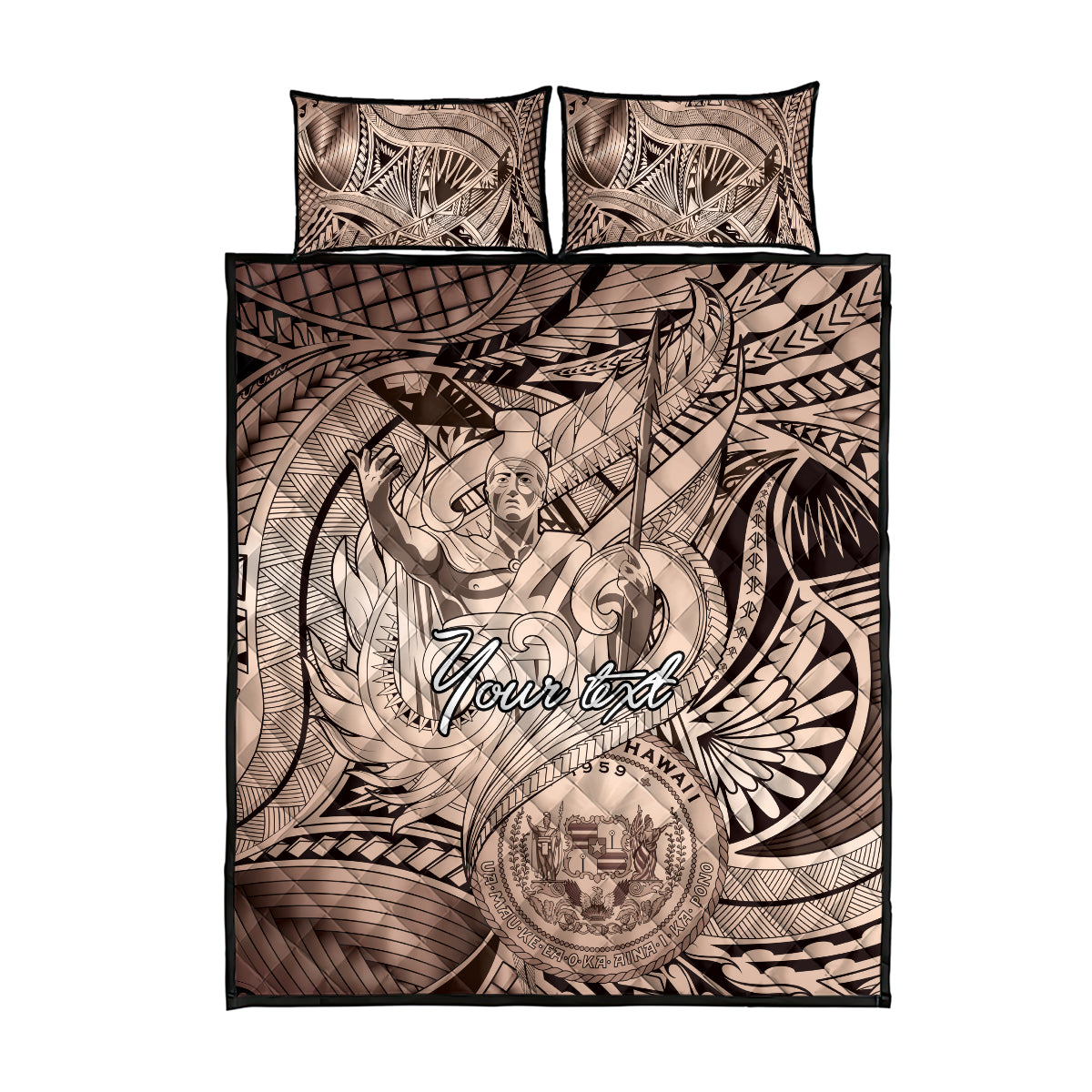 Personalised Aloha King Kamehameha Spirits Quilt Bed Set Beige Special LT9 - Polynesian Pride