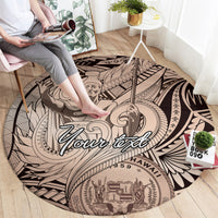 Personalised Aloha King Kamehameha Spirits Round Carpet Beige Special LT9 - Polynesian Pride
