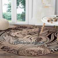 Personalised Aloha King Kamehameha Spirits Round Carpet Beige Special LT9 - Polynesian Pride