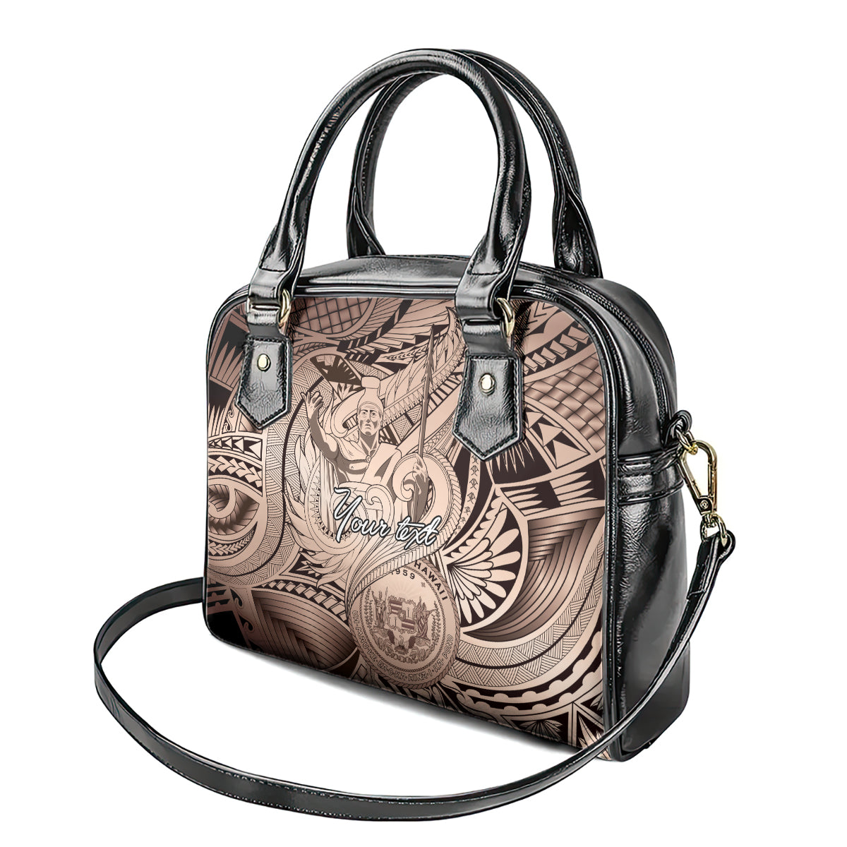 Personalised Aloha King Kamehameha Spirits Shoulder Handbag Beige Special LT9 - Polynesian Pride