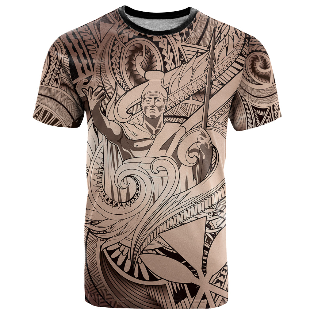 Personalised Aloha King Kamehameha Spirits T Shirt Beige Special LT9 Beige - Polynesian Pride