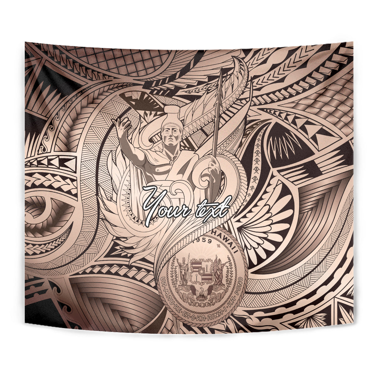 Personalised Aloha King Kamehameha Spirits Tapestry Beige Special LT9 - Polynesian Pride