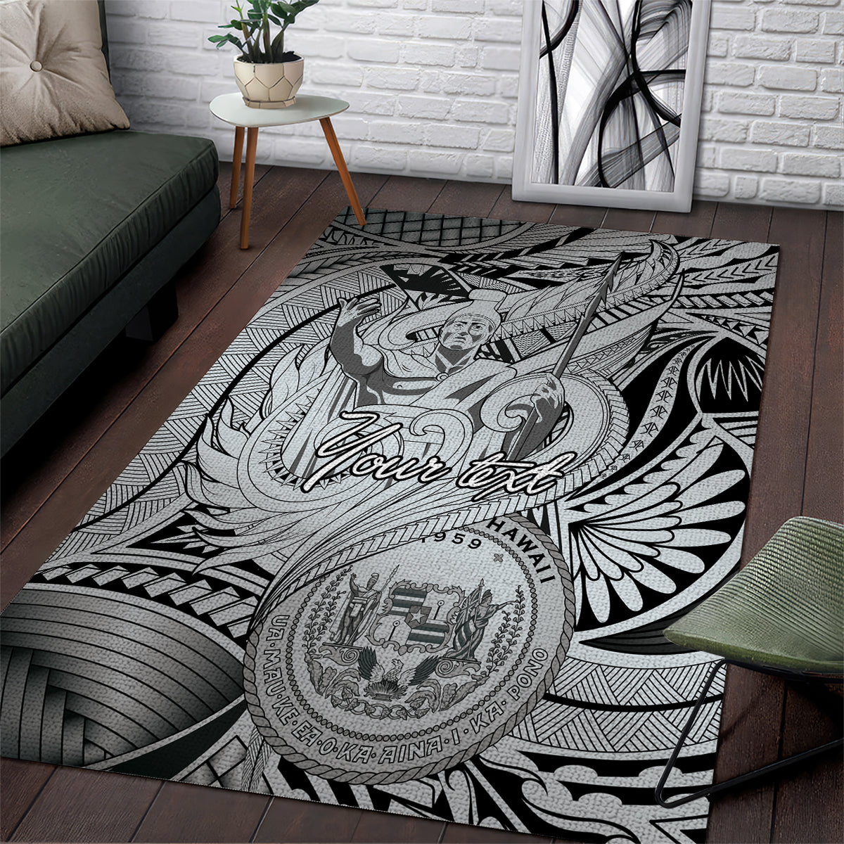 Personalised Aloha King Kamehameha Spirits Area Rug Grey Special LT9 Grey - Polynesian Pride