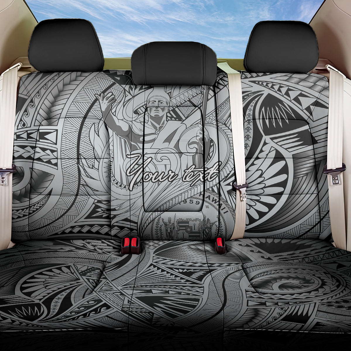 Personalised Aloha King Kamehameha Spirits Back Car Seat Cover Grey Special LT9 One Size Grey - Polynesian Pride