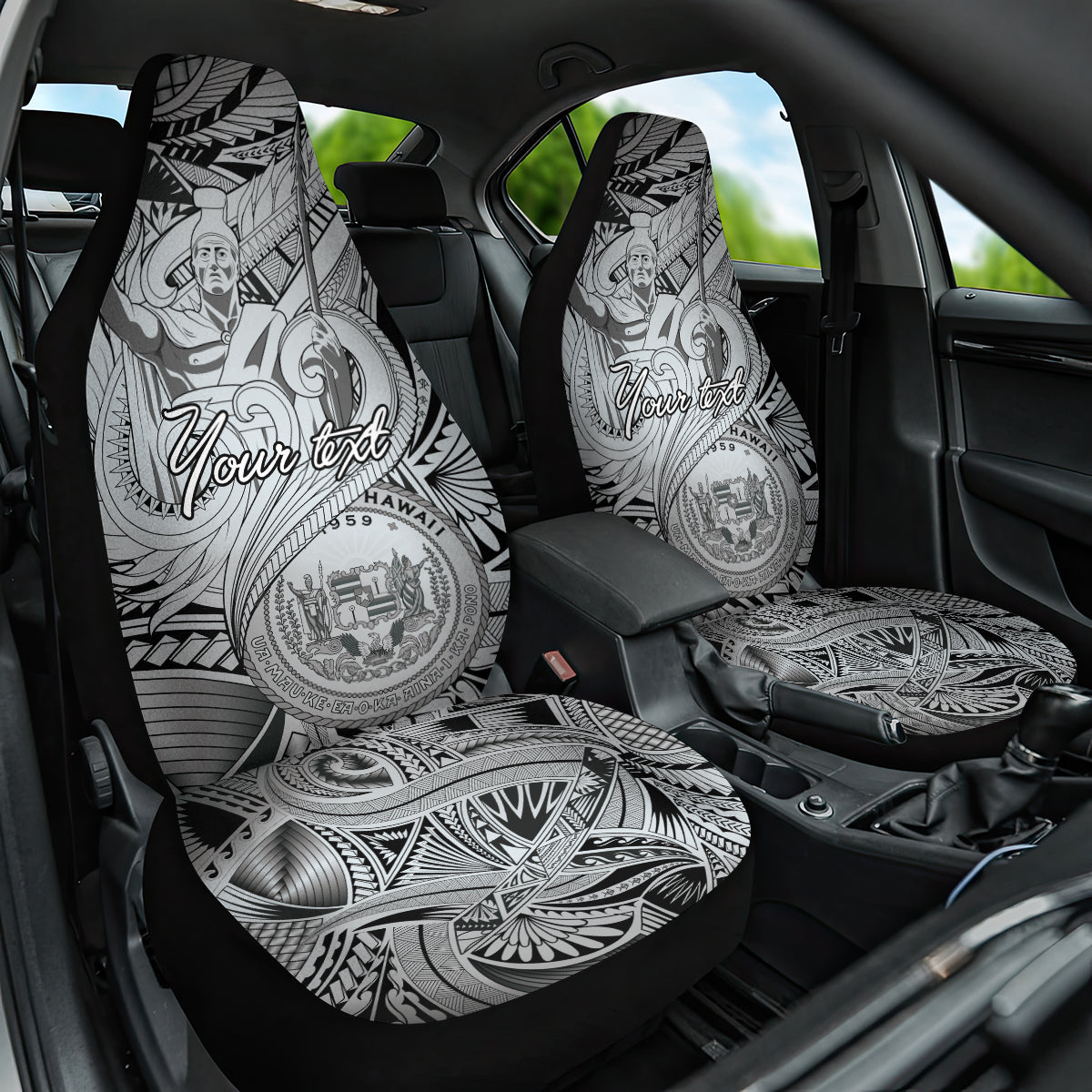 Personalised Aloha King Kamehameha Spirits Car Seat Cover Grey Special LT9 One Size Grey - Polynesian Pride