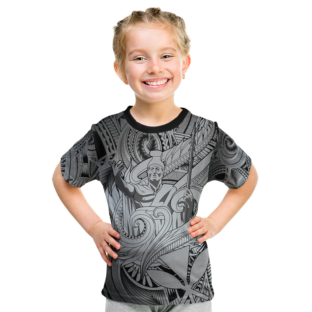 Personalised Aloha King Kamehameha Spirits Kid T Shirt Grey Special LT9 Grey - Polynesian Pride