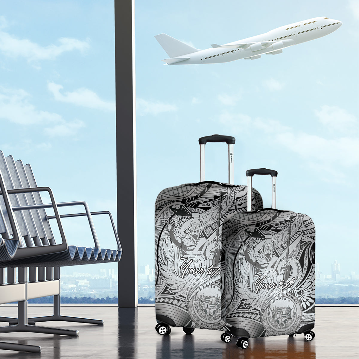Personalised Aloha King Kamehameha Spirits Luggage Cover Grey Special LT9 - Polynesian Pride