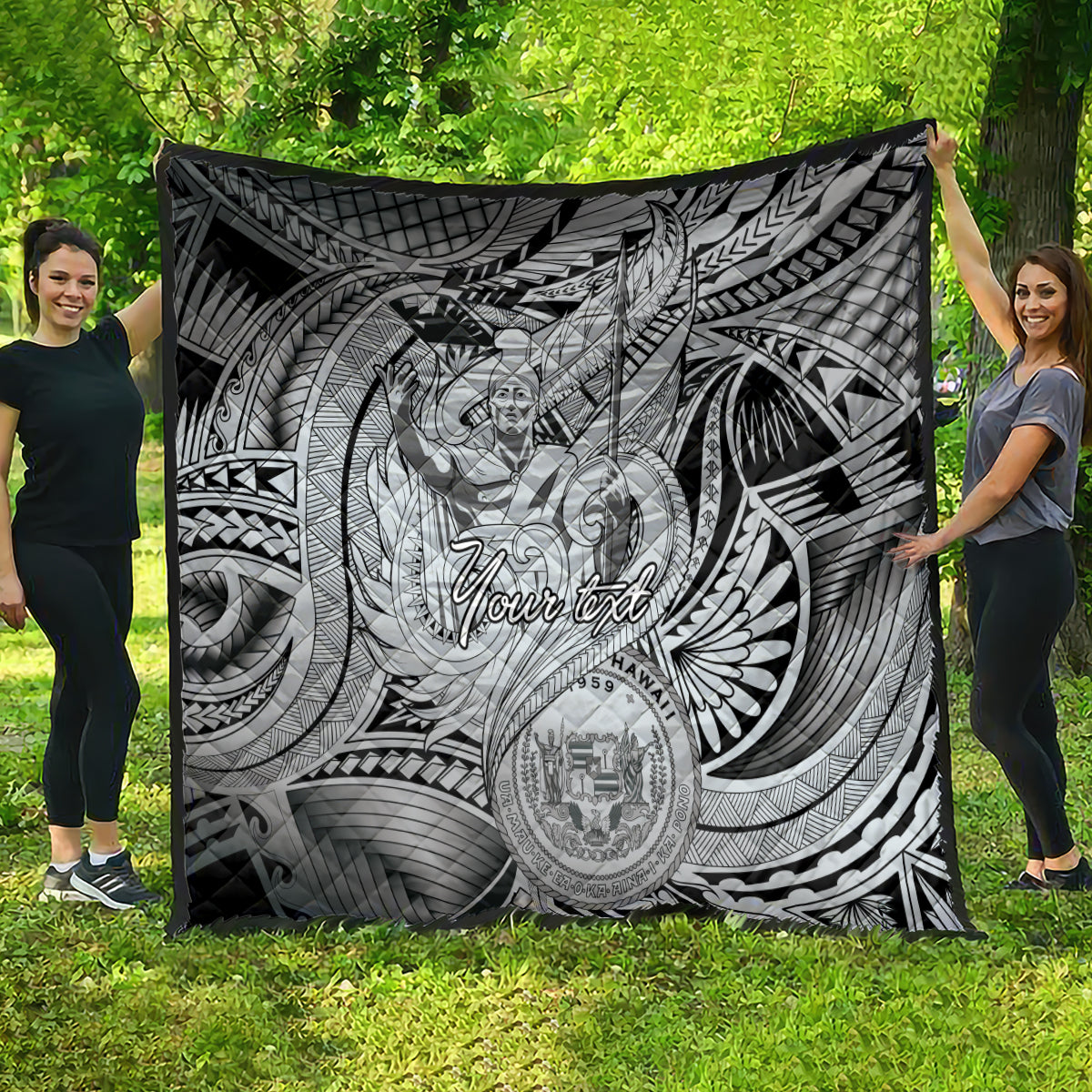 Personalised Aloha King Kamehameha Spirits Quilt Grey Special LT9 - Polynesian Pride
