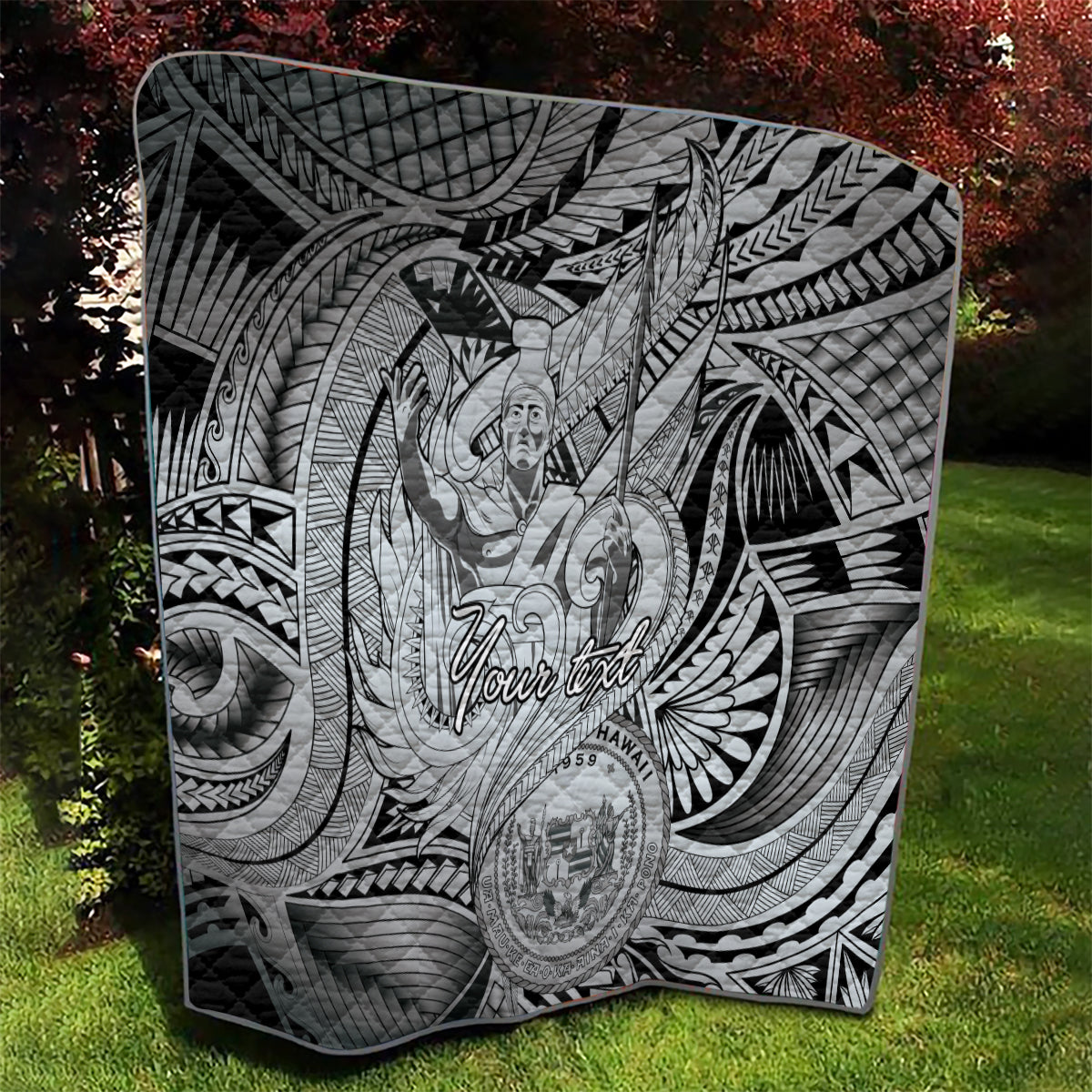 Personalised Aloha King Kamehameha Spirits Quilt Grey Special LT9 - Polynesian Pride