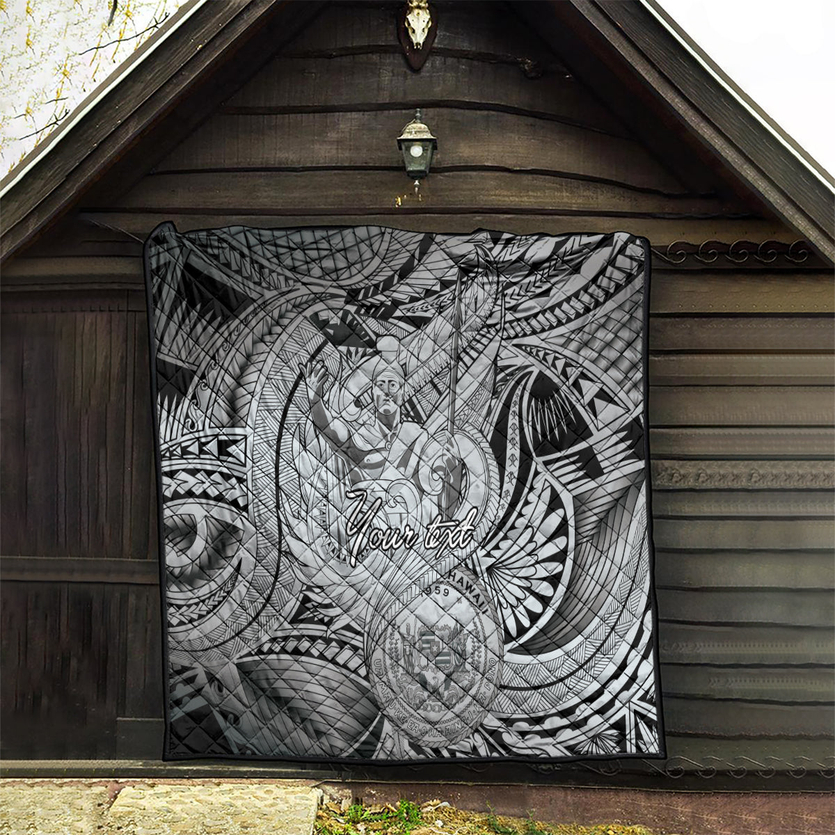 Personalised Aloha King Kamehameha Spirits Quilt Grey Special LT9 - Polynesian Pride