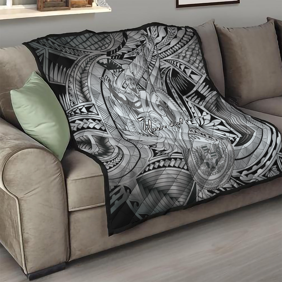 Personalised Aloha King Kamehameha Spirits Quilt Grey Special LT9 - Polynesian Pride