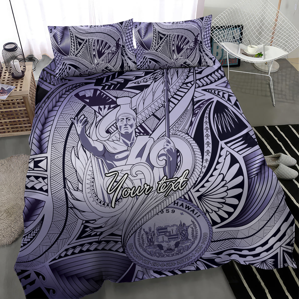 Personalised Aloha King Kamehameha Spirits Bedding Set Violet Special LT9 - Polynesian Pride
