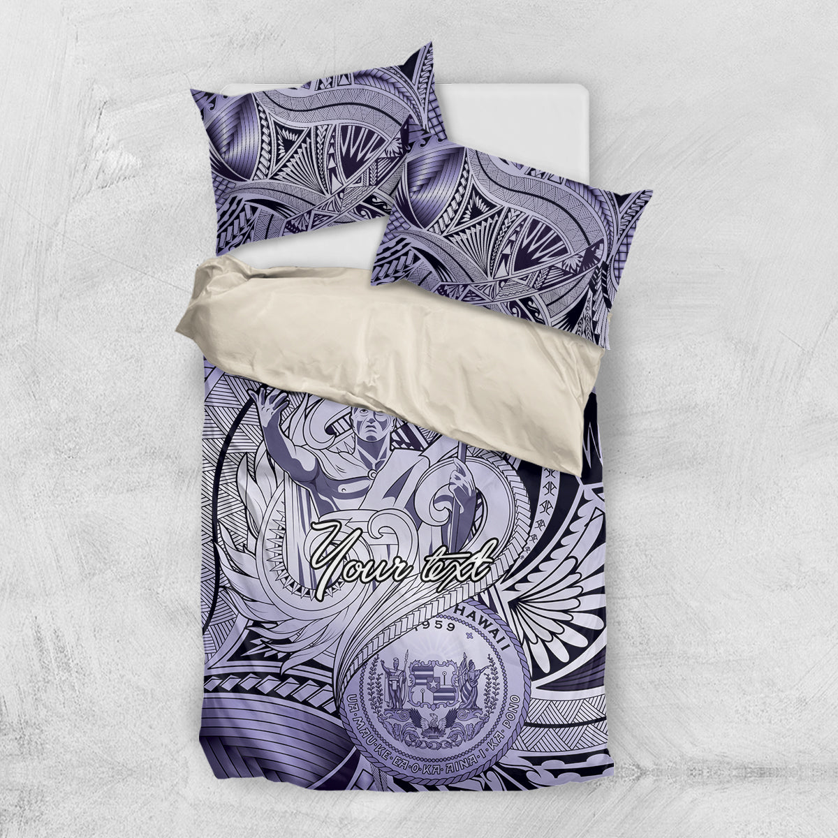 Personalised Aloha King Kamehameha Spirits Bedding Set Violet Special LT9 US Twin 172cm x 218cm Violet - Polynesian Pride
