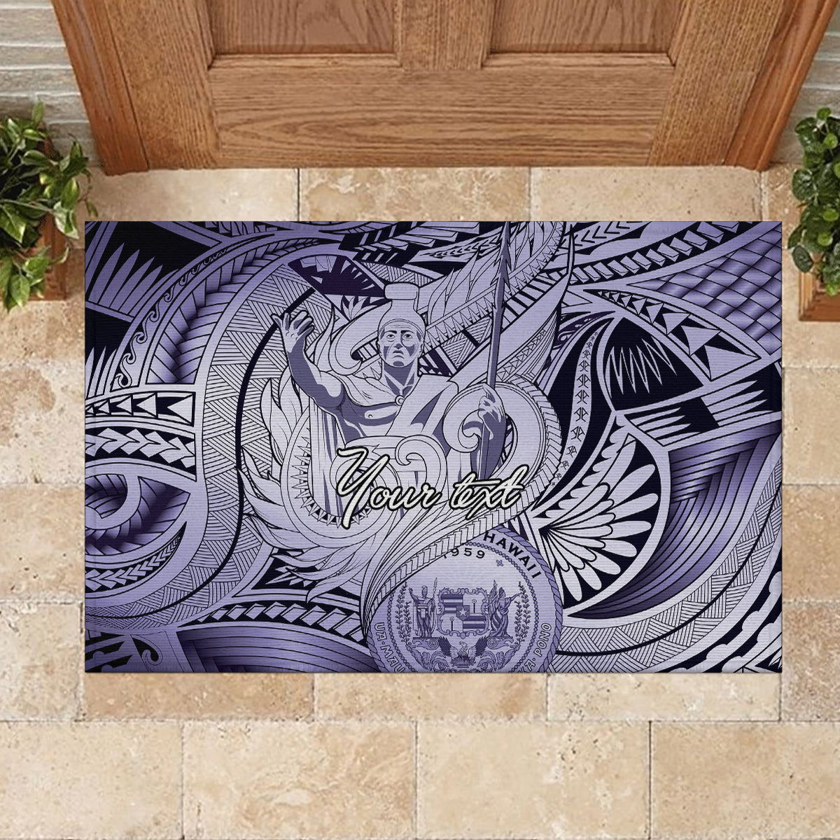 Personalised Aloha King Kamehameha Spirits Rubber Doormat Violet Special LT9 - Polynesian Pride