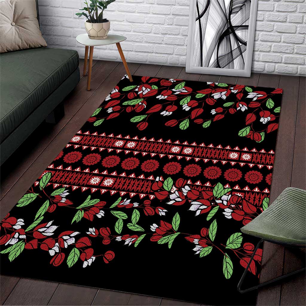 Fiji Masi Bula Tagimoucia Flowers Area Rug LT9 Red - Polynesian Pride