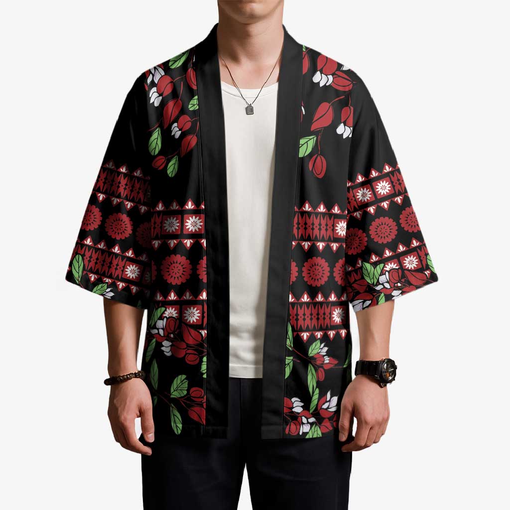 Fiji Masi Bula Tagimoucia Flowers Kimono LT9 - Polynesian Pride