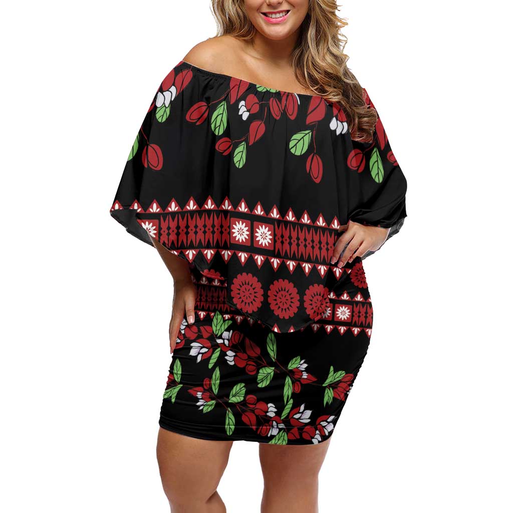 Fiji Masi Bula Tagimoucia Flowers Off Shoulder Short Dress LT9 Women Red - Polynesian Pride