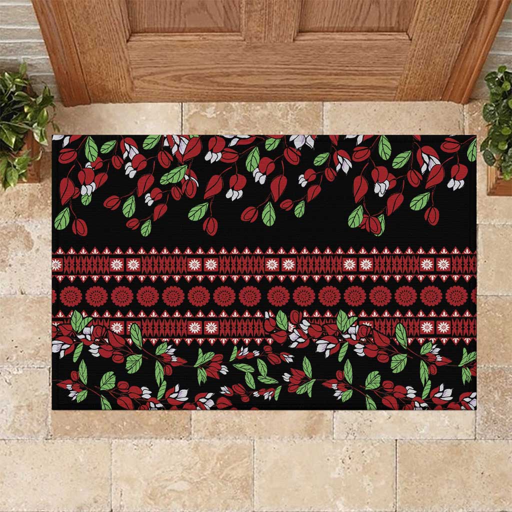 Fiji Masi Bula Tagimoucia Flowers Rubber Doormat LT9 Red - Polynesian Pride