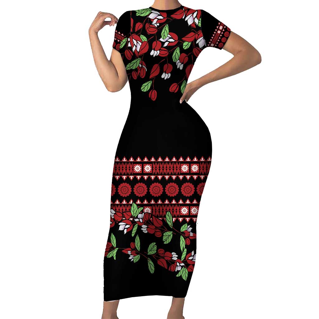 Fiji Masi Bula Tagimoucia Flowers Short Sleeve Bodycon Dress